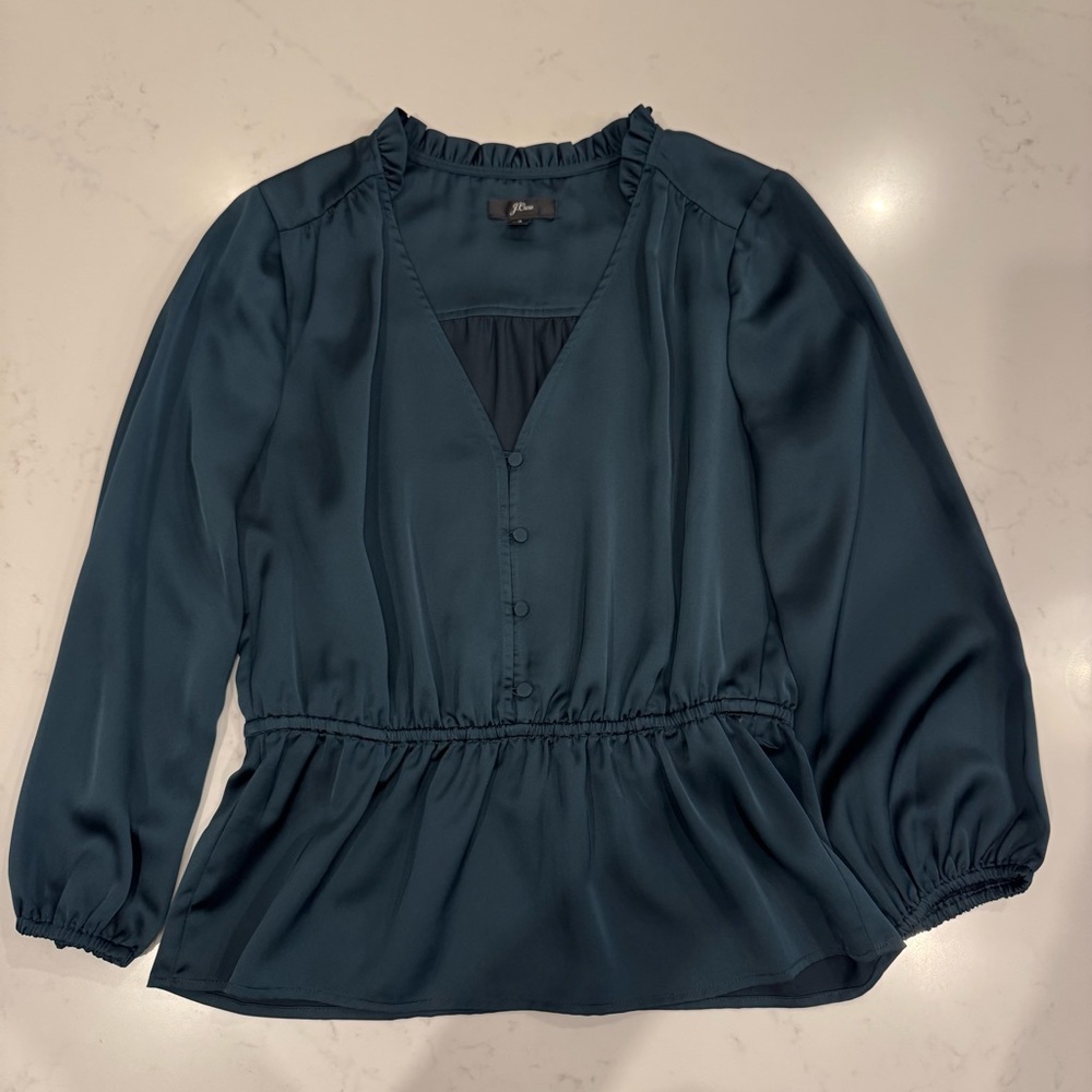 J.Crew Satin Peplum Dark Teal/Green Blouse Size 4